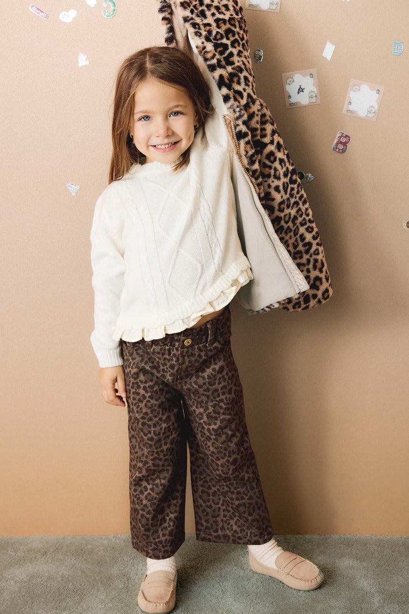 DeFacto Brown BabyGirl Girl Leopard Print Gabardine Trousers Casual - Image 1